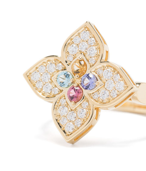 Anillo multipiedra Princesa Flor en oro amarillo de 18 quilates